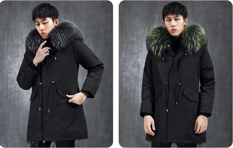 Aourun Men's Long Parka with Fox Fur Trim | 2025 Winter Hooded Jacket | Plush Mid-Length Faux Fur Lined Coat | 210