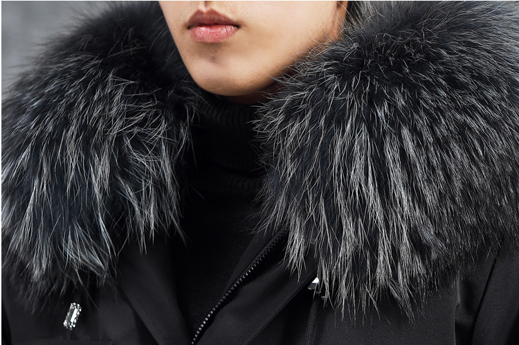 Aourun Men's Long Parka with Fox Fur Trim | 2025 Winter Hooded Jacket | Plush Mid-Length Faux Fur Lined Coat | 210