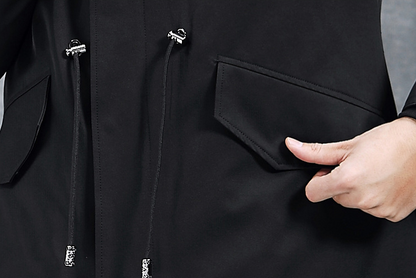 Aourun Men's Long Parka with Fox Fur Trim | 2025 Winter Hooded Jacket | Plush Mid-Length Faux Fur Lined Coat | 210