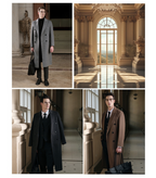 Gents Trench coat Premium Wool-Cotton Blend Peacoat Double-Breasted Mid-Length Overcoat Casual Oversized Lapel Coat