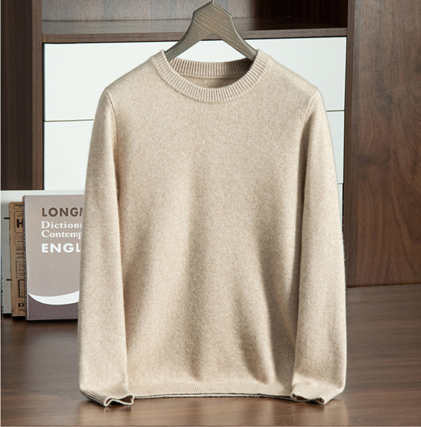 Men's Premium Cashmere Blend Sweater Chunky Knit Crew Neck Pullover Winter Warm Relaxed Fit Knitwear | JW-039
