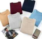 Men's Premium Cashmere Blend Sweater Chunky Knit Crew Neck Pullover Winter Warm Relaxed Fit Knitwear | JW-039