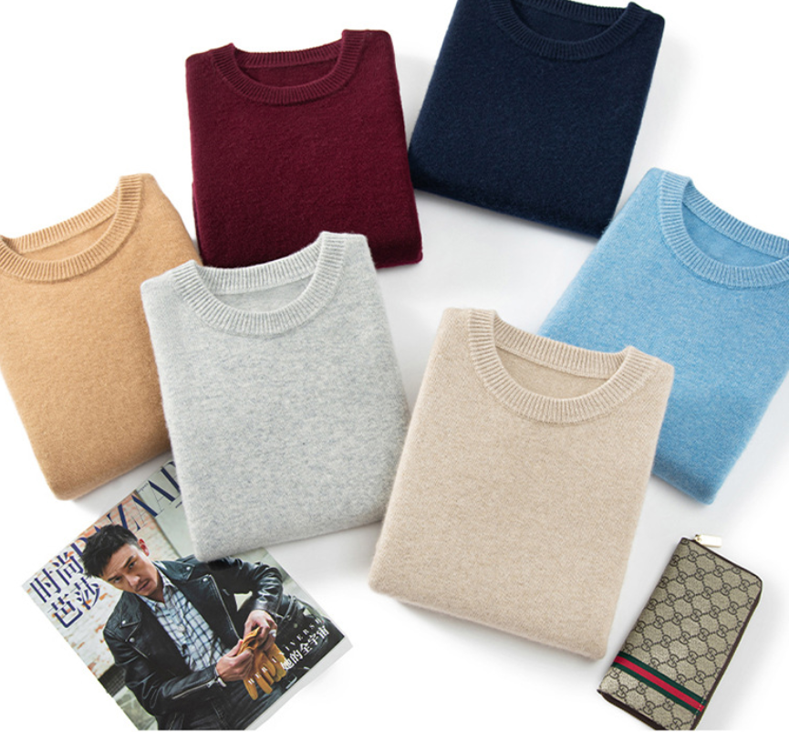 Men's Premium Cashmere Blend Sweater Chunky Knit Crew Neck Pullover Winter Warm Relaxed Fit Knitwear | JW-039