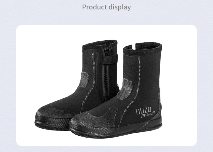OUZO 5mm Neoprene Dive Boots | High-Top Puncture Resistant Water Shoes for Snorkeling & Surfing | Anti-Slip Beach Socks | BX5029-B