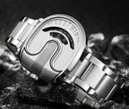 BESTWIN Men‘s Gold U-Shape Digital Chronograph Watch | Fashion Oval Dress Timepiece with Stainless Steel Bracelet | 988