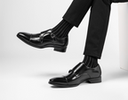 Men's Double Monk Strap Dress Shoes | Genuine Leather Business Oxfords with Height Boost | Square Toe Formal Footwear | HK5009-2