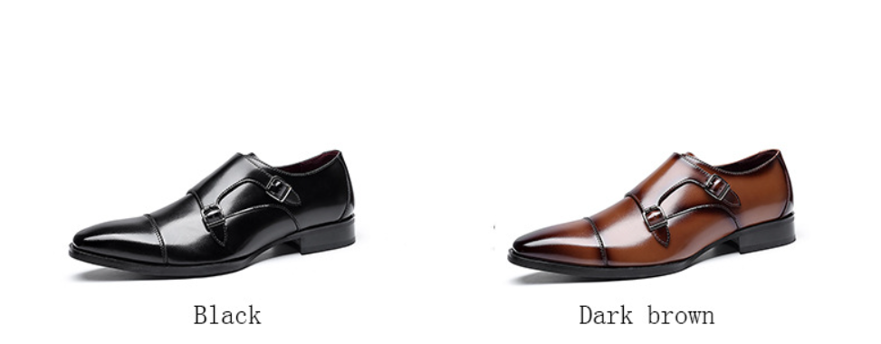 Men's Double Monk Strap Dress Shoes | Genuine Leather Business Oxfords with Height Boost | Square Toe Formal Footwear | HK5009-2
