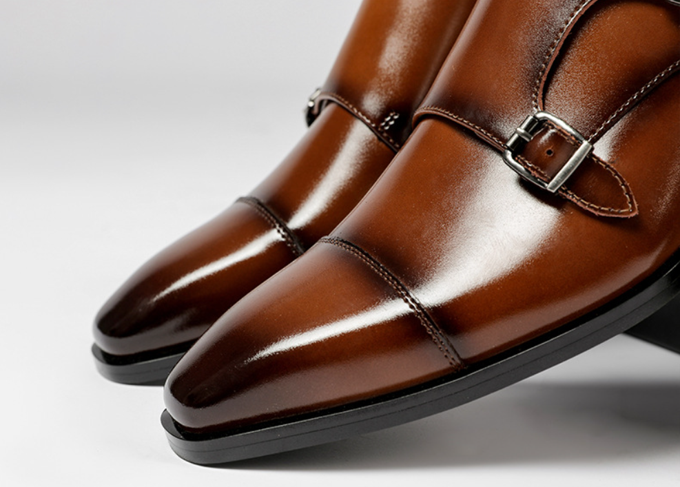 Men's Double Monk Strap Dress Shoes | Genuine Leather Business Oxfords with Height Boost | Square Toe Formal Footwear | HK5009-2
