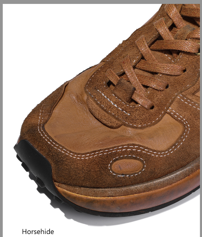 BRIGHT FEATHER Italian Handmade Men's Horsehide Derby Shoes | Vintage Distressed Thick Sole Genuine Leather Trainers