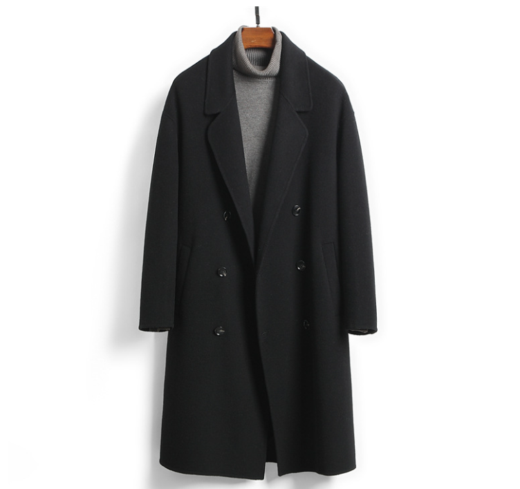 100% Wool Double-Faced Long Coat Men | Premium Tailored Overcoat | Business & Casual Winter Outerwear Wool Trench Coat