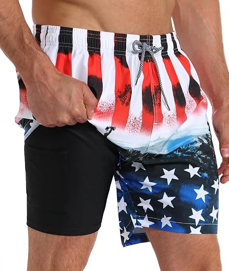 Sommer-Strandshorts mit 3D-Druck für Herren, doppellagig, schnelltrocknend, atmungsaktiv, auffällige Designs | SCDK-QK 