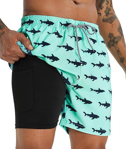 Sommer-Strandshorts mit 3D-Druck für Herren, doppellagig, schnelltrocknend, atmungsaktiv, auffällige Designs | SCDK-QK 