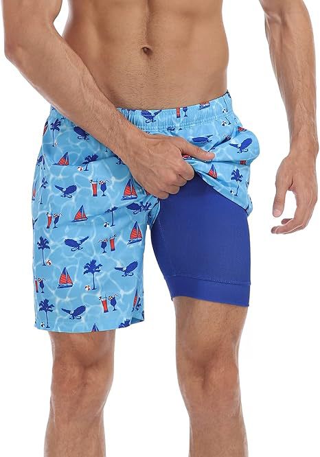 Sommer-Strandshorts mit 3D-Druck für Herren, doppellagig, schnelltrocknend, atmungsaktiv, auffällige Designs | SCDK-QK 