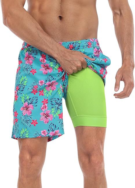 Sommer-Strandshorts mit 3D-Druck für Herren, doppellagig, schnelltrocknend, atmungsaktiv, auffällige Designs | SCDK-QK 