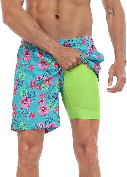 Sommer-Strandshorts mit 3D-Druck für Herren, doppellagig, schnelltrocknend, atmungsaktiv, auffällige Designs | SCDK-QK 
