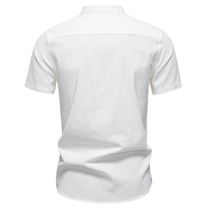Japanisches minimalistisches Kurzarmhemd aus Leinenmischung für Herren – Sommerliches Slim-Fit-Freizeitoberteil | SH2039