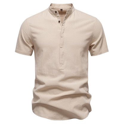 Japanisches minimalistisches Kurzarmhemd aus Leinenmischung für Herren – Sommerliches Slim-Fit-Freizeitoberteil | SH2039