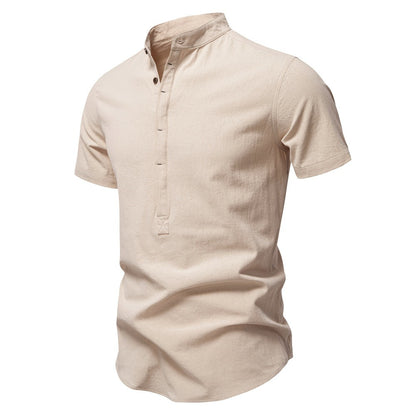 Japanisches minimalistisches Kurzarmhemd aus Leinenmischung für Herren – Sommerliches Slim-Fit-Freizeitoberteil | SH2039