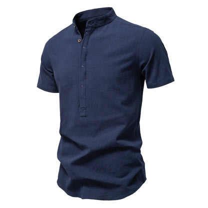 Japanisches minimalistisches Kurzarmhemd aus Leinenmischung für Herren – Sommerliches Slim-Fit-Freizeitoberteil | SH2039