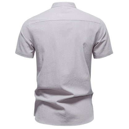Japanisches minimalistisches Kurzarmhemd aus Leinenmischung für Herren – Sommerliches Slim-Fit-Freizeitoberteil | SH2039