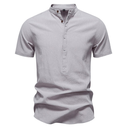 Japanisches minimalistisches Kurzarmhemd aus Leinenmischung für Herren – Sommerliches Slim-Fit-Freizeitoberteil | SH2039