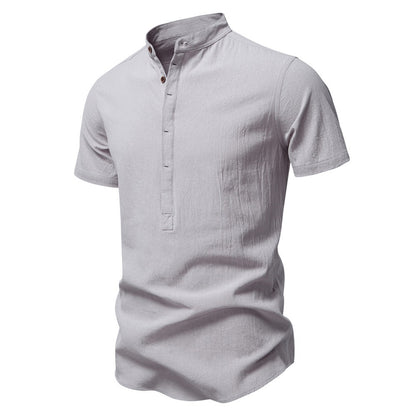 Japanisches minimalistisches Kurzarmhemd aus Leinenmischung für Herren – Sommerliches Slim-Fit-Freizeitoberteil | SH2039