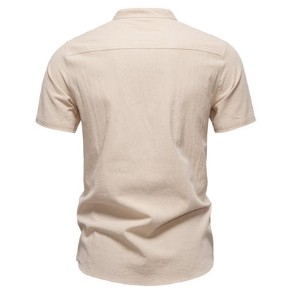 Japanisches minimalistisches Kurzarmhemd aus Leinenmischung für Herren – Sommerliches Slim-Fit-Freizeitoberteil | SH2039
