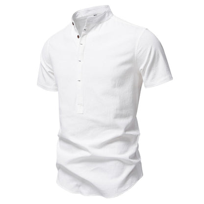 Japanisches minimalistisches Kurzarmhemd aus Leinenmischung für Herren – Sommerliches Slim-Fit-Freizeitoberteil | SH2039