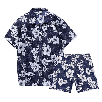 Camicia da uomo corta 2 pezzi hawaiana stampa tropicale ampia casual set | ST05 