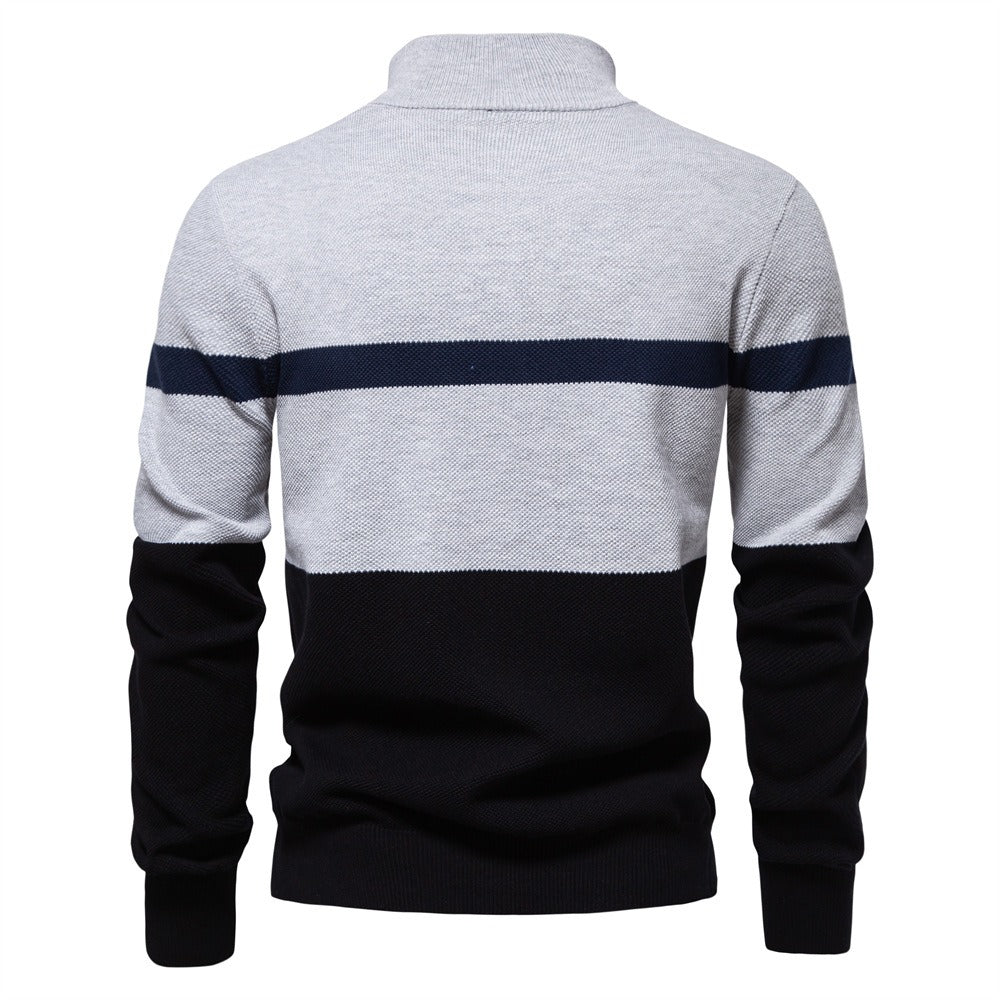 Herren-Strickpullover mit Stehkragen und halbem Reißverschluss – Lässiger Colorblock-Pullover | SW135 