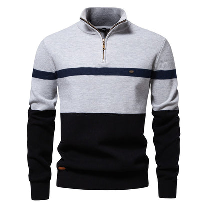 Herren-Strickpullover mit Stehkragen und halbem Reißverschluss – Lässiger Colorblock-Pullover | SW135 
