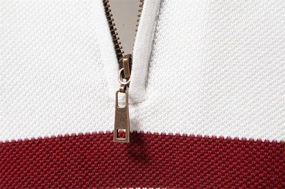 Herren-Strickpullover mit Stehkragen und halbem Reißverschluss – Lässiger Colorblock-Pullover | SW135 