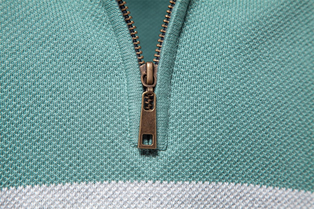 Herren-Strickpullover mit Stehkragen und halbem Reißverschluss – Lässiger Colorblock-Pullover | SW135 