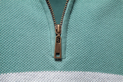 Herren-Strickpullover mit Stehkragen und halbem Reißverschluss – Lässiger Colorblock-Pullover | SW135 