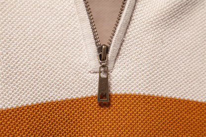 Herren-Strickpullover mit Stehkragen und halbem Reißverschluss – Lässiger Colorblock-Pullover | SW135 