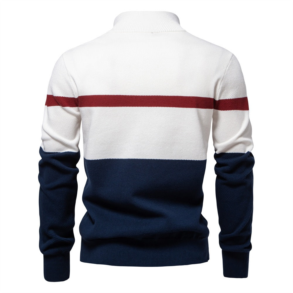 Herren-Strickpullover mit Stehkragen und halbem Reißverschluss – Lässiger Colorblock-Pullover | SW135 