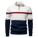 Herren-Strickpullover mit Stehkragen und halbem Reißverschluss – Lässiger Colorblock-Pullover | SW135 