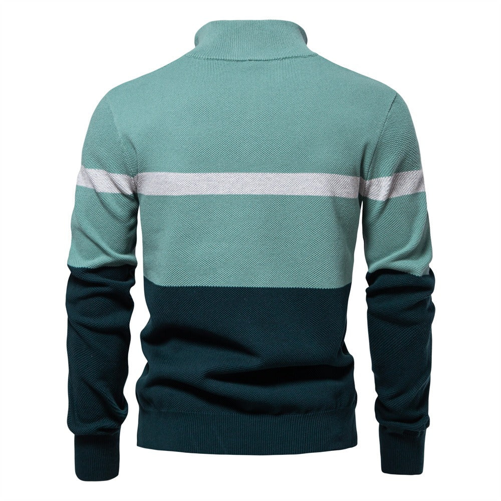 Herren-Strickpullover mit Stehkragen und halbem Reißverschluss – Lässiger Colorblock-Pullover | SW135 