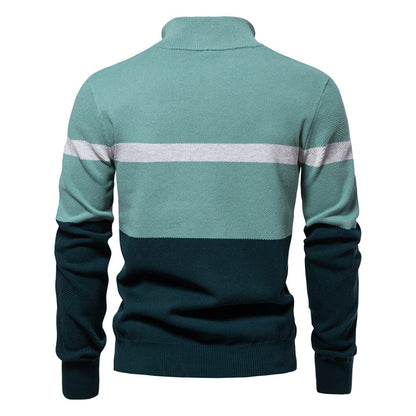 Herren-Strickpullover mit Stehkragen und halbem Reißverschluss – Lässiger Colorblock-Pullover | SW135 