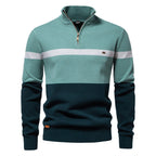 Herren-Strickpullover mit Stehkragen und halbem Reißverschluss – Lässiger Colorblock-Pullover | SW135 