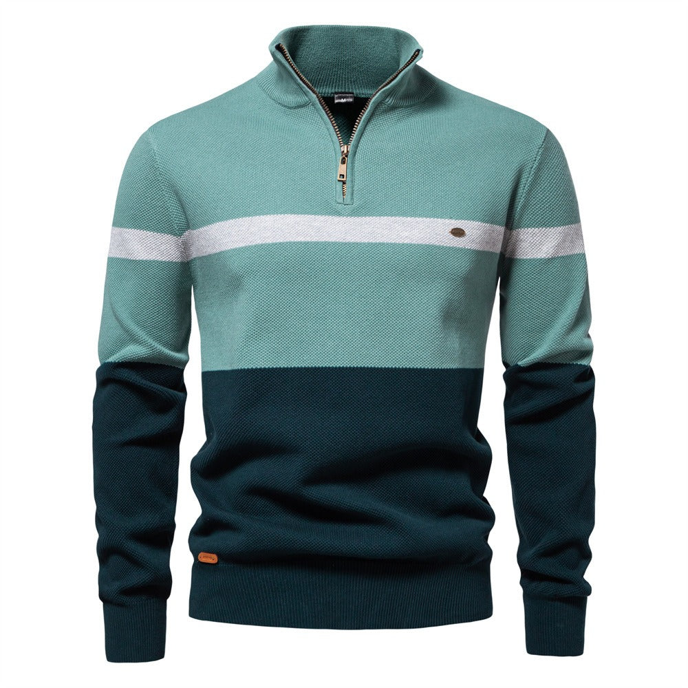 Herren-Strickpullover mit Stehkragen und halbem Reißverschluss – Lässiger Colorblock-Pullover | SW135 