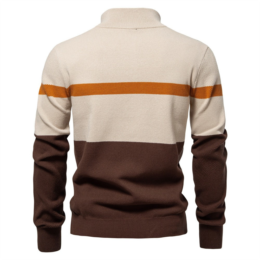 Herren-Strickpullover mit Stehkragen und halbem Reißverschluss – Lässiger Colorblock-Pullover | SW135 