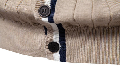Herren-Strickjacke mit V-Ausschnitt und Farbbesatz – Lässiger, locker sitzender Pullover mit Knöpfen für den Herbst | SW199 