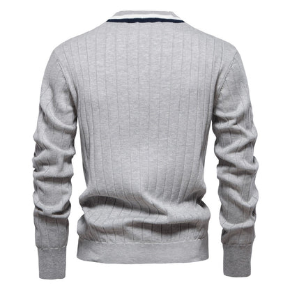 Herren-Strickjacke mit V-Ausschnitt und Farbbesatz – Lässiger, locker sitzender Pullover mit Knöpfen für den Herbst | SW199 
