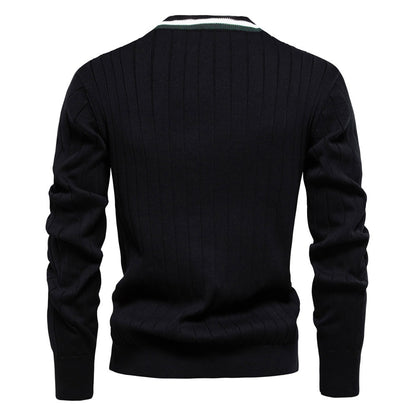 Herren-Strickjacke mit V-Ausschnitt und Farbbesatz – Lässiger, locker sitzender Pullover mit Knöpfen für den Herbst | SW199 