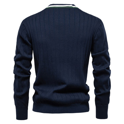 Herren-Strickjacke mit V-Ausschnitt und Farbbesatz – Lässiger, locker sitzender Pullover mit Knöpfen für den Herbst | SW199 