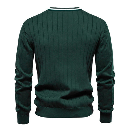 Herren-Strickjacke mit V-Ausschnitt und Farbbesatz – Lässiger, locker sitzender Pullover mit Knöpfen für den Herbst | SW199 