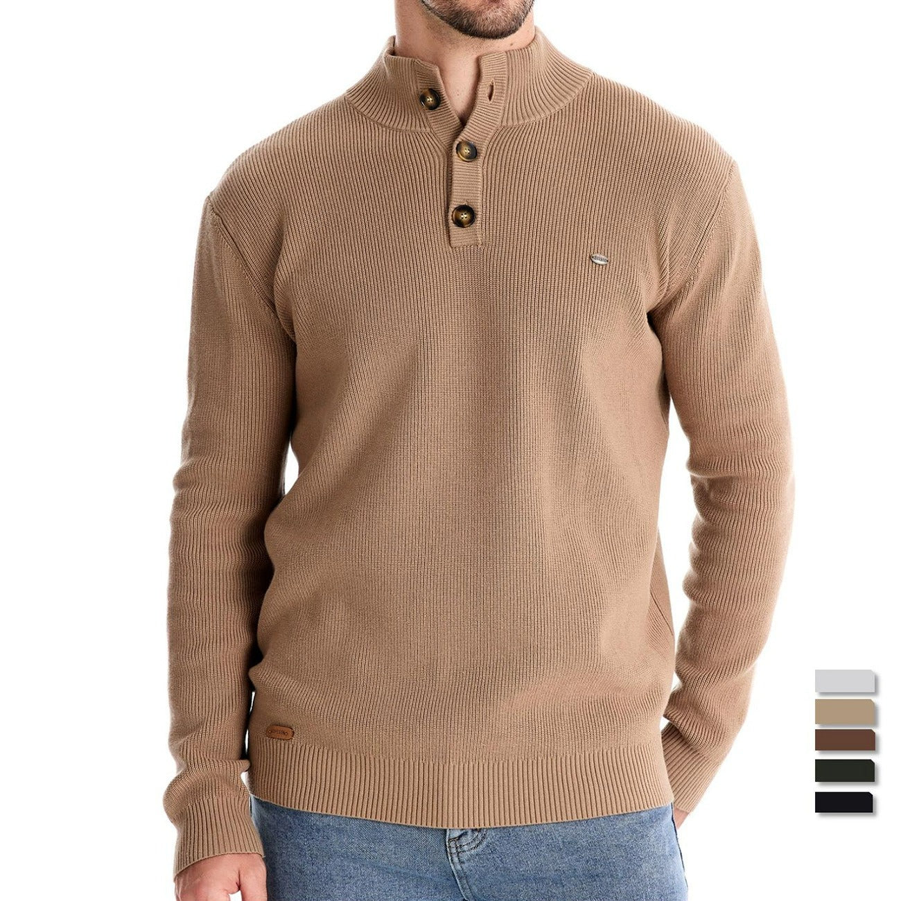 Herren-Cardigan mit hohem Kragen und Reißverschluss – Einfarbiger Strickpullover, warme Business-Casual-Winterjacke für Herren | SW833 