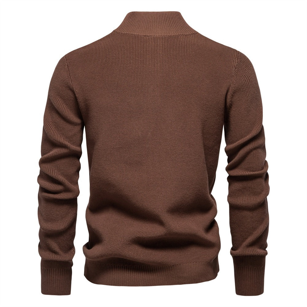 Herren-Cardigan mit hohem Kragen und Reißverschluss – Einfarbiger Strickpullover, warme Business-Casual-Winterjacke für Herren | SW833 