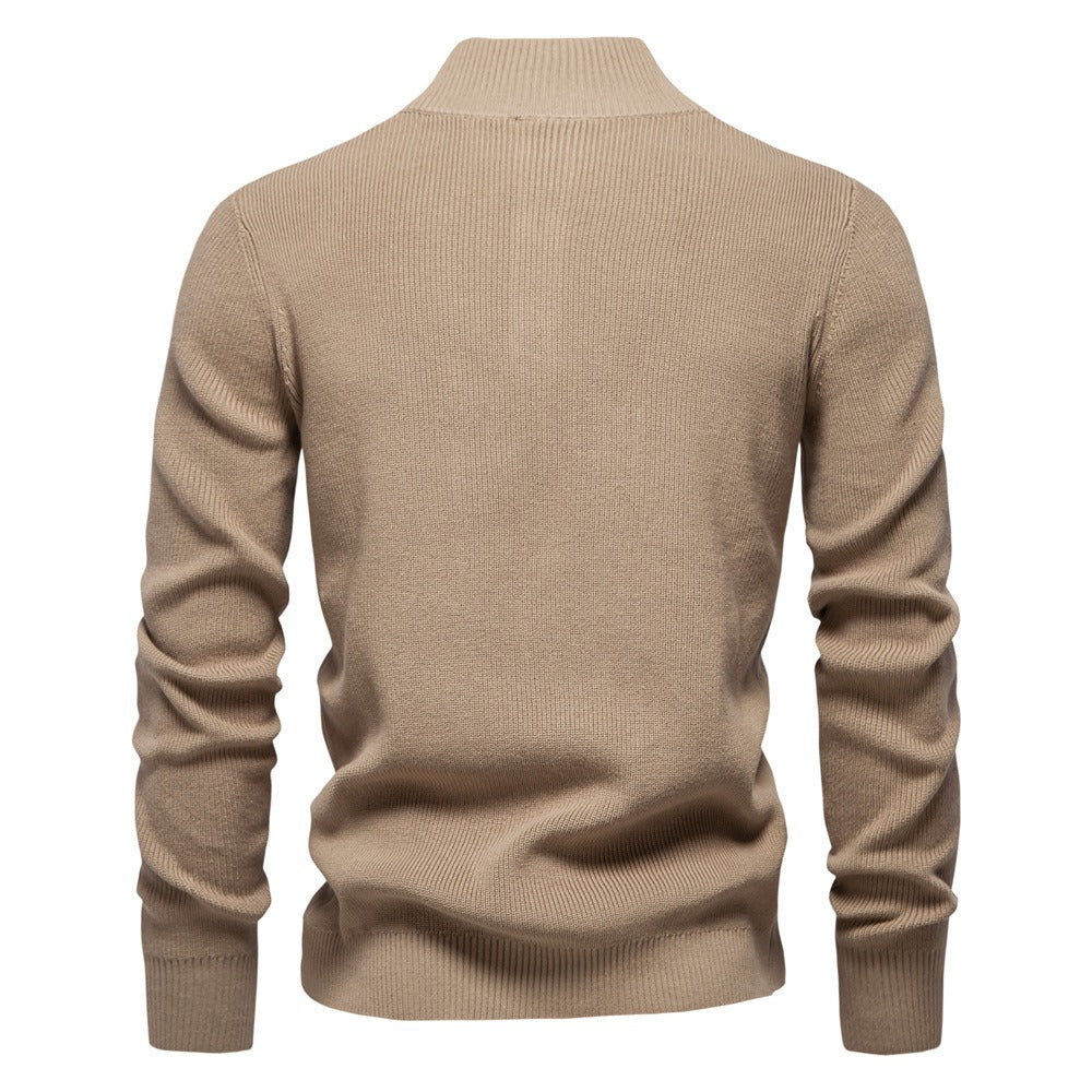 Herren-Cardigan mit hohem Kragen und Reißverschluss – Einfarbiger Strickpullover, warme Business-Casual-Winterjacke für Herren | SW833 